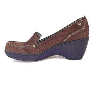 INDIGO BY CLARKS - WOMEN'S 9 M BROWN SUEDE SLIP-ON SHOES Wedge Heel EUC
